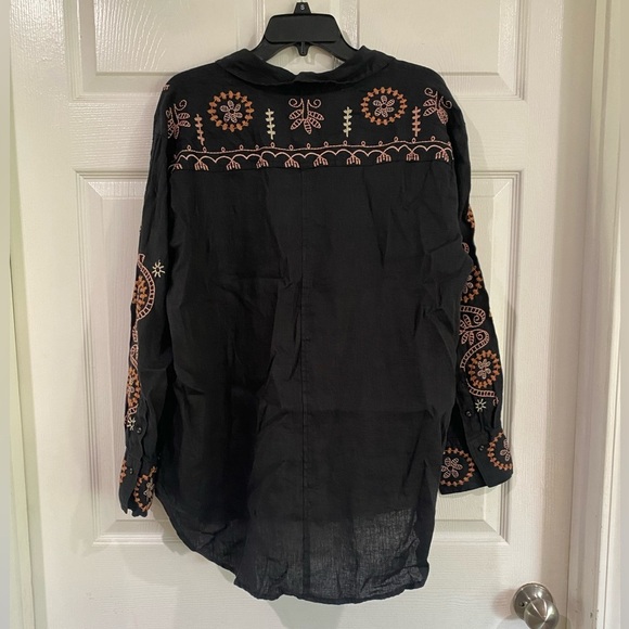 Johnny Was Faye Relaxed Linen Button Down Embroidered Shirt Lagenlook Size L - Picture 9 of 15